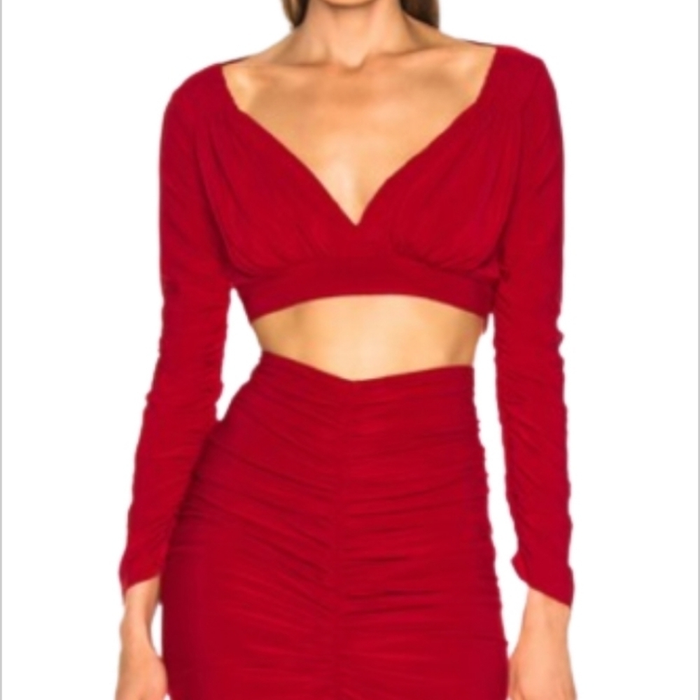 𝅺norma KAMALI TARA RED LONG SLEEVE CROP TOP NEW W/TAG
